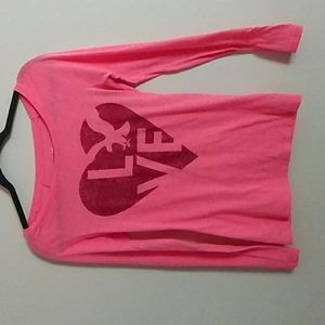 American Eagle Outfitters Graphic Long Sleeve Pink Red T Shirt